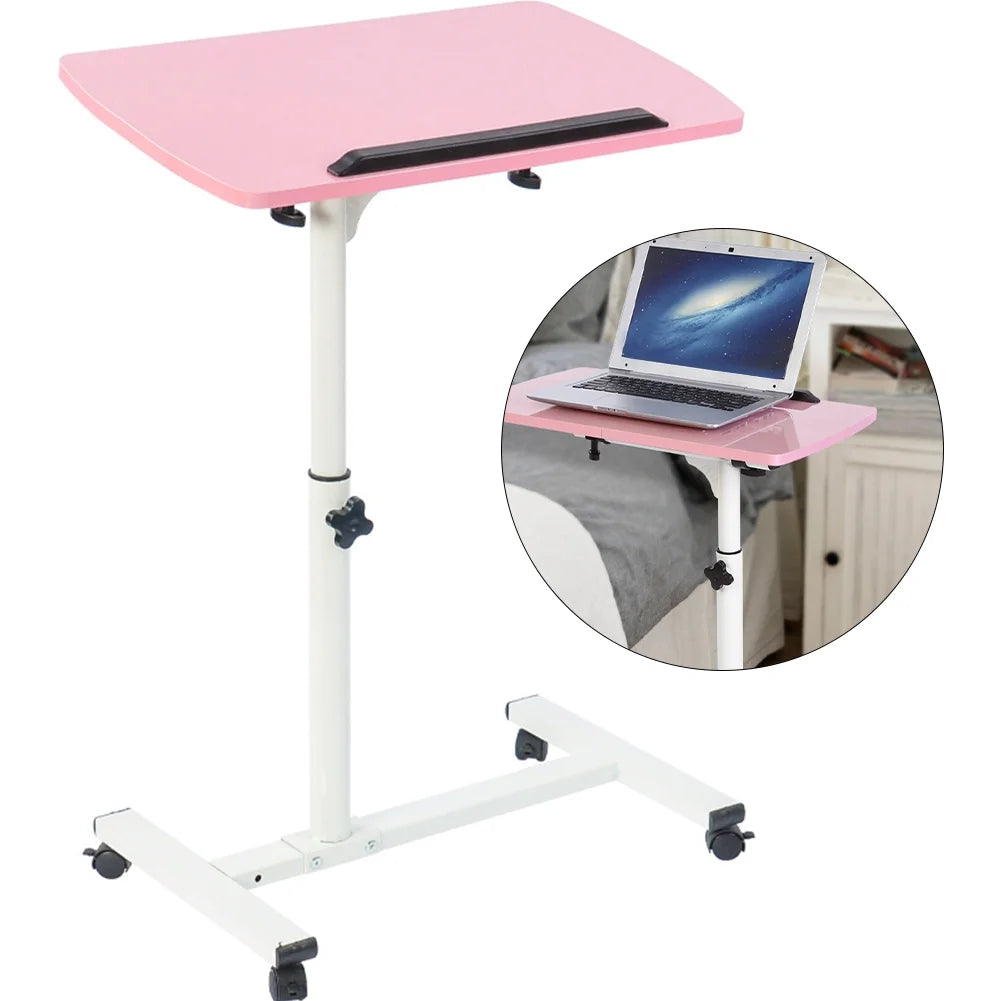 Adjustable Laptop Desk Table Stand with Wheels Pink U69621
