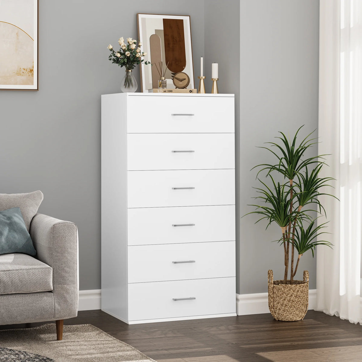 White 6 Drawer Wood Dresser D428