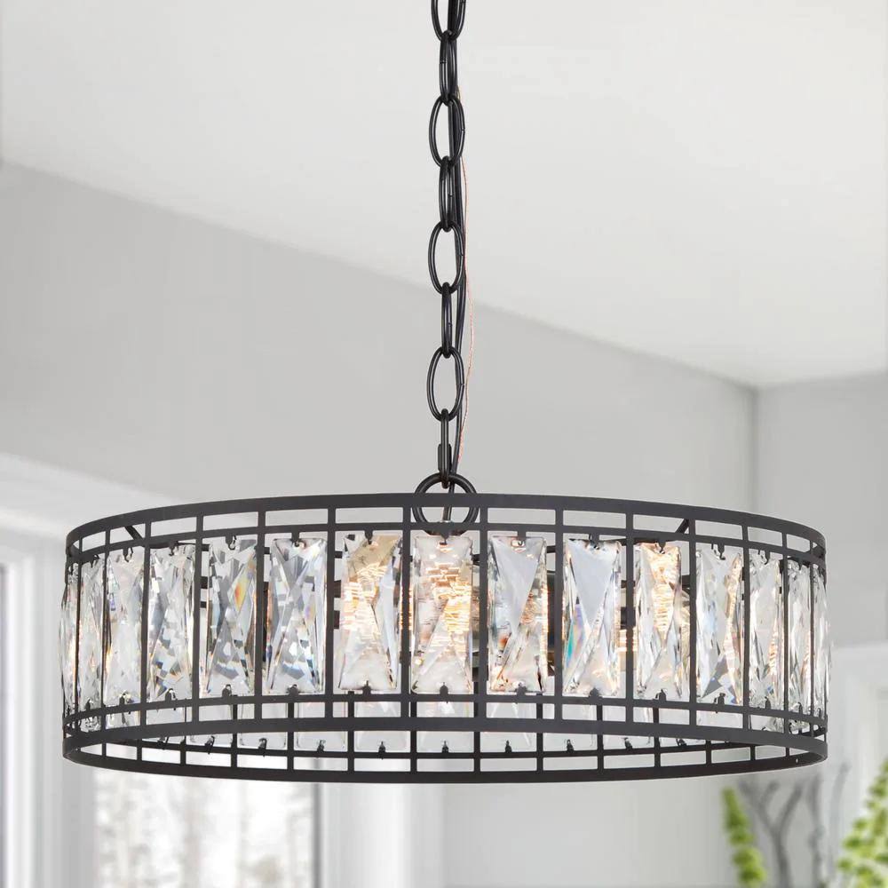 3-Light Black Crystal Chandelier O385