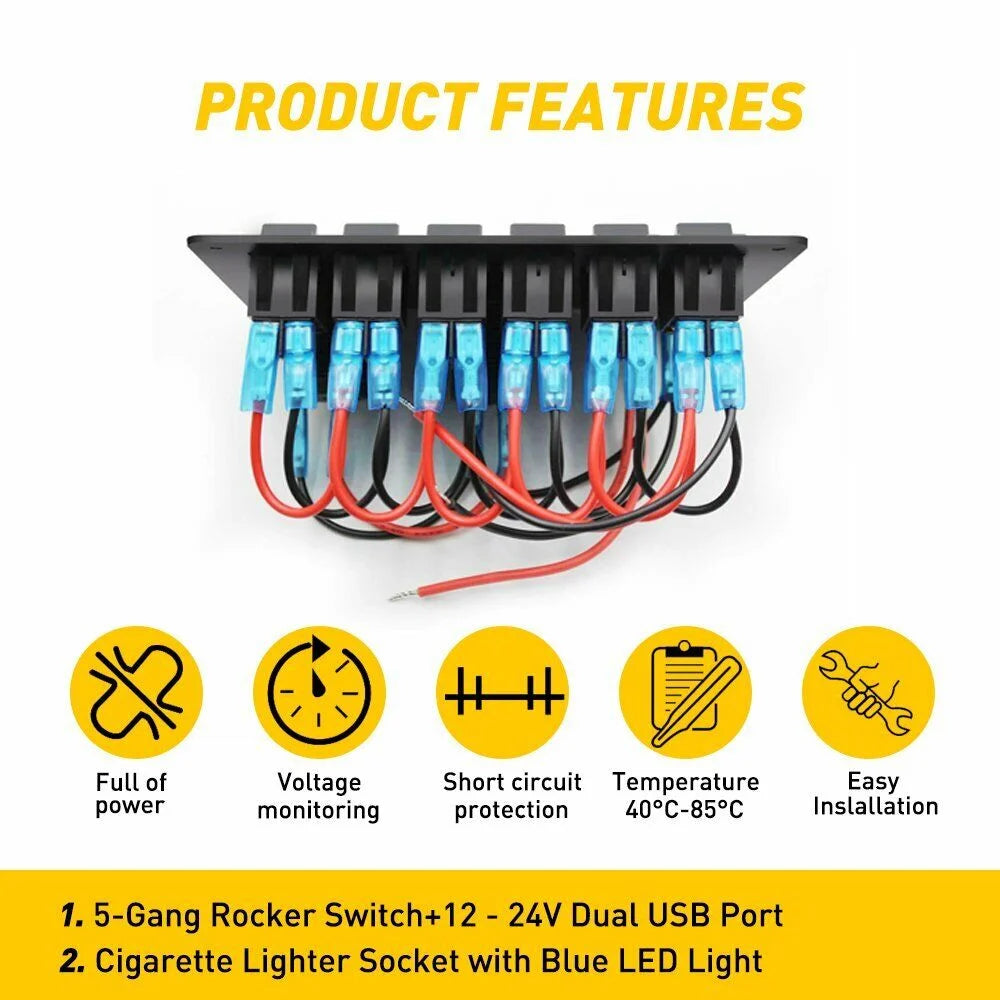 Waterproof 6 Gang LED Rocker Switch Panel V31133