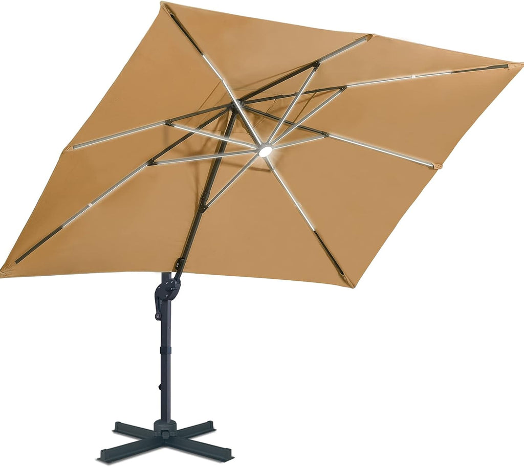10x13ft Solar Powered LED Cantilever Patio Umbrella T820079