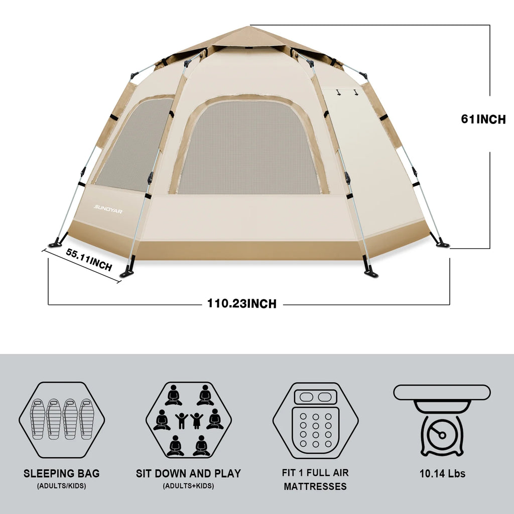 6-8 Person Waterproof Tent with Rain Fly and Carrying Bag D1968