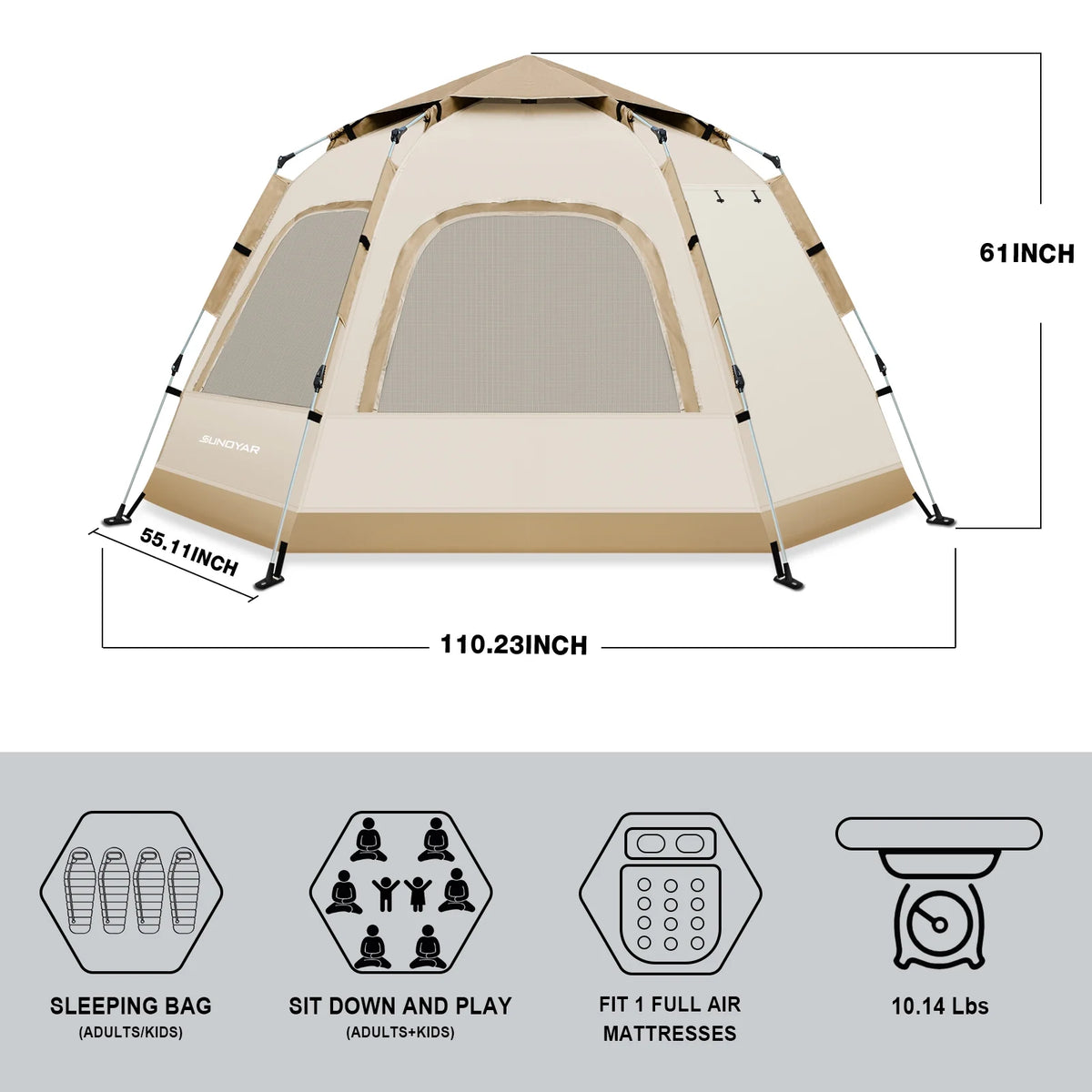 6-8 Person Waterproof Tent with Rain Fly and Carrying Bag D1968