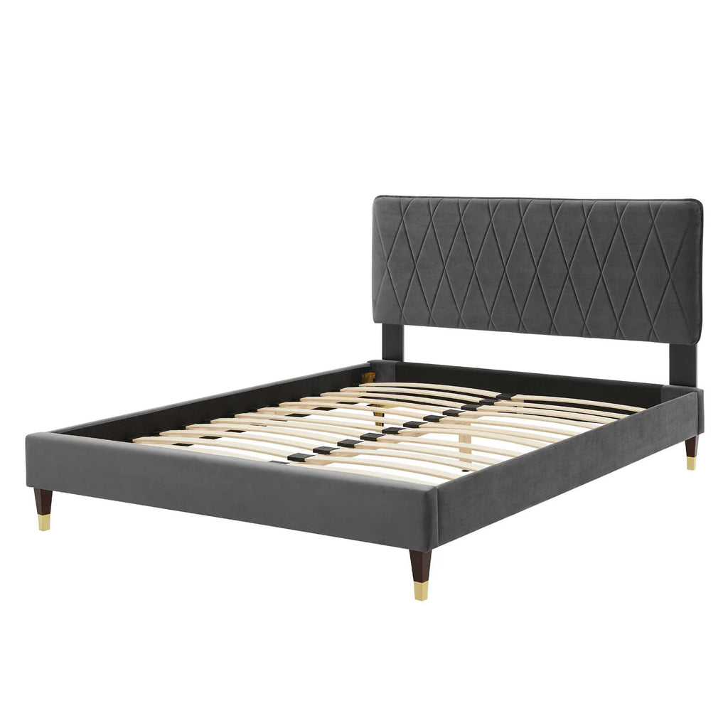 Queen Size Velvet Platform Bed Frame T111147