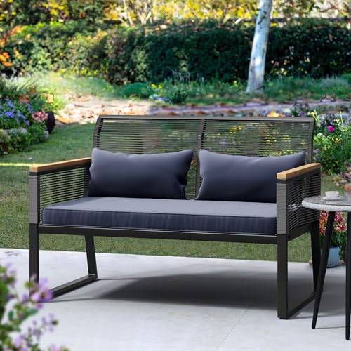 4 Piece Wicker Patio Furniture Set with Cushions and Glass Side Table R14386