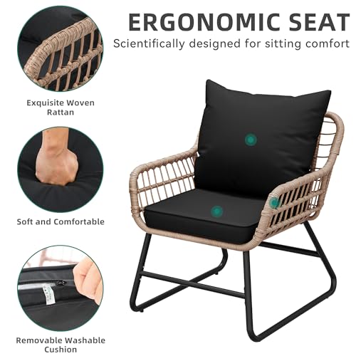4 Piece Wicker Patio Furniture Set with Cushions and Glass Side Table R14386