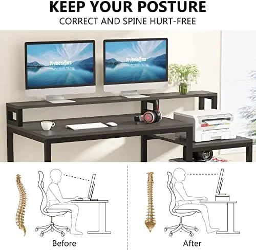 60 inch Grey Computer Desk with File Drawer and Shelves O38875