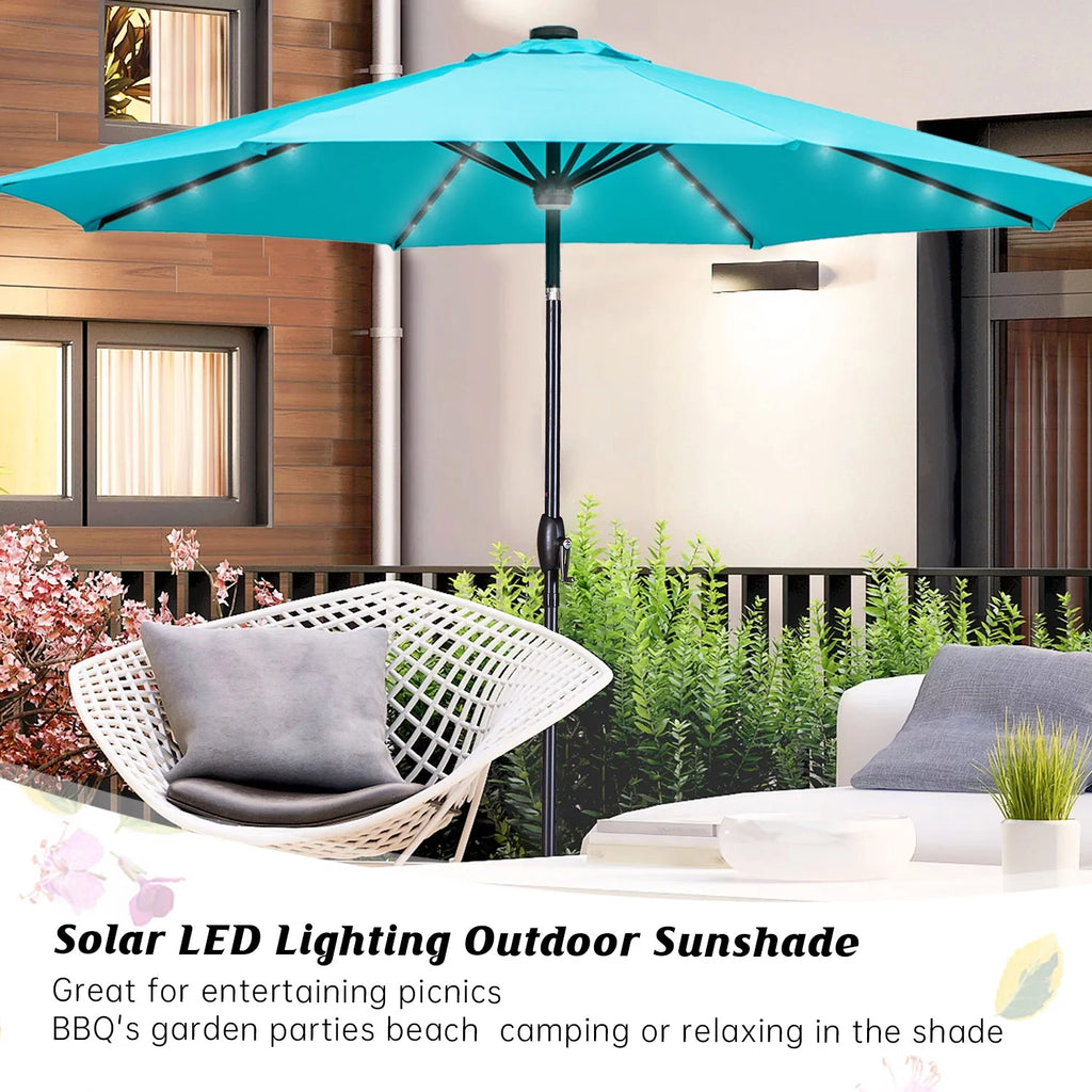10 ft Solar Patio Umbrella with 40 LED Lights, Steel Tilt Crank, Blue X980833