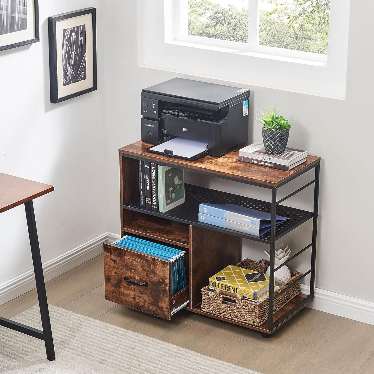 Industrial File Cabinet with Drawer and Open Storage Shelves A9772