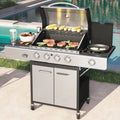Stainless Steel Portable 4-Burner Propane Gas Grill with Side Burner E818