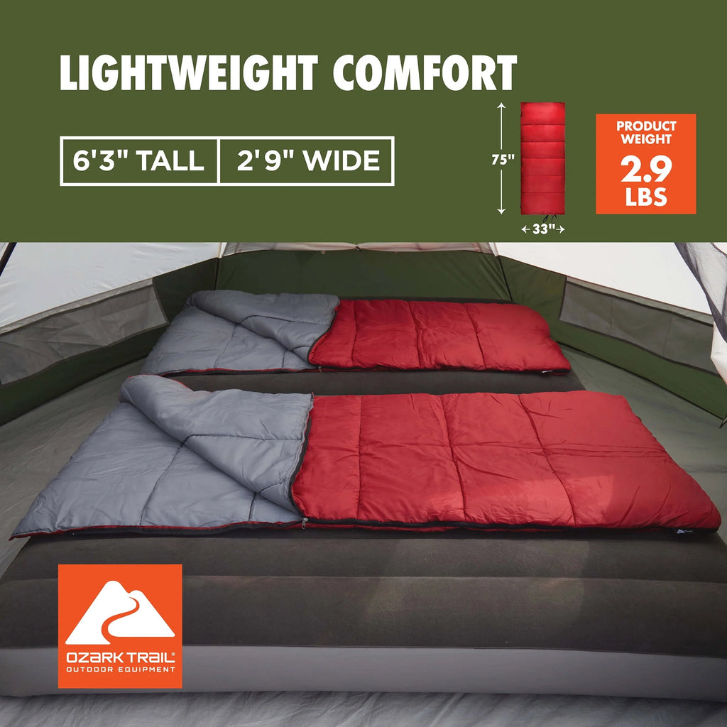 50-Degree Warm Weather Rectangular Sleeping Bag, Red, 33x75 B616724