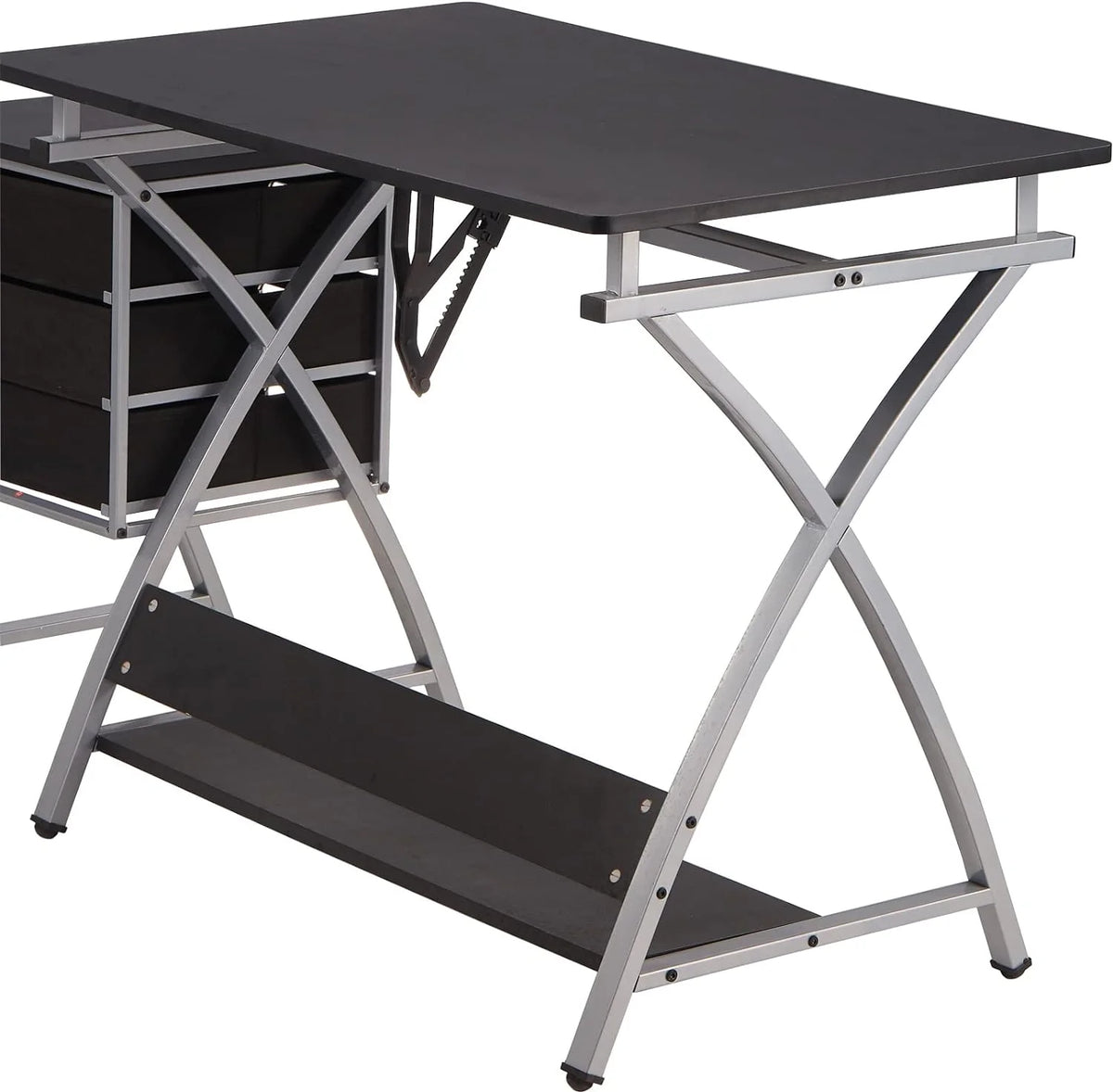 Adjustable Drafting Table with Stool and Storage Drawers, Black Z654006