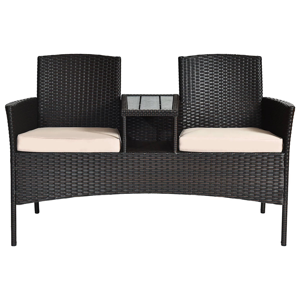 Mix Brown Patio Conversation Set Loveseat Sofa Coffee Table Z1925