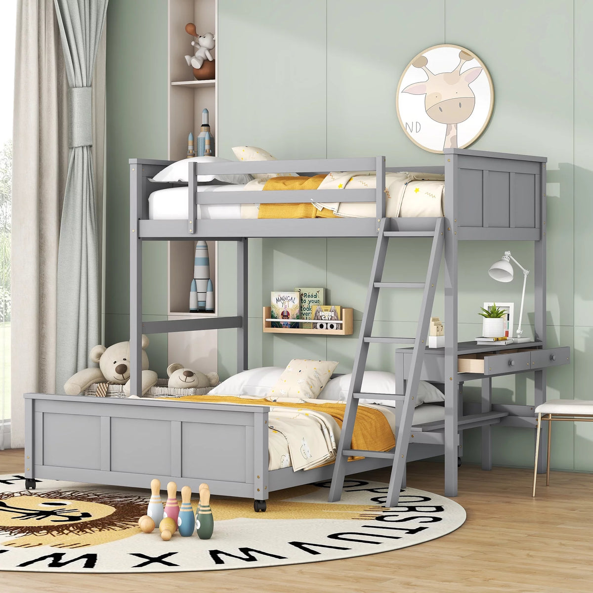 Twin Over Full Bunk Bed with Desk C763