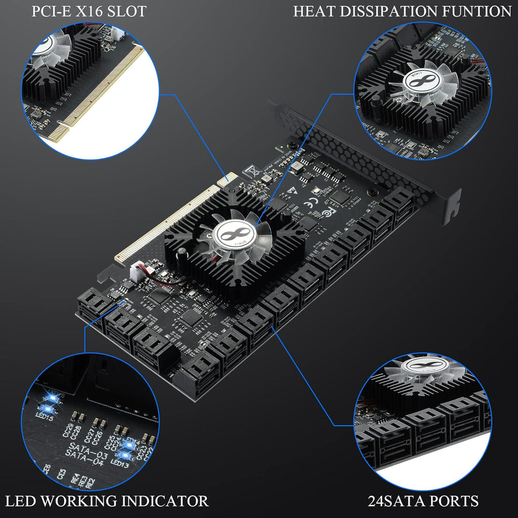 PCIE 16X 24 Ports SATA 3.0 Expansion Card J22746
