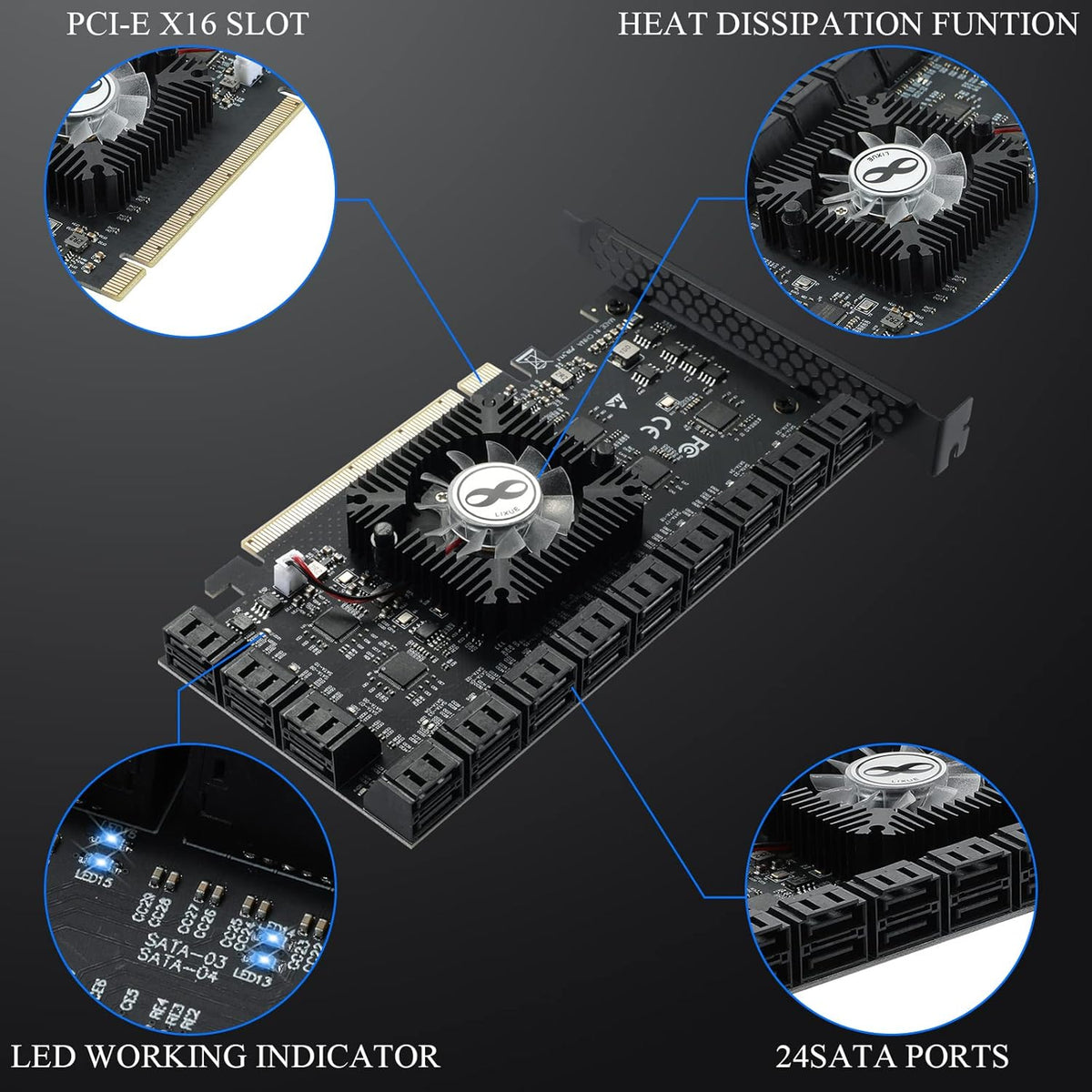 PCIE 16X 24 Ports SATA 3.0 Expansion Card J22746