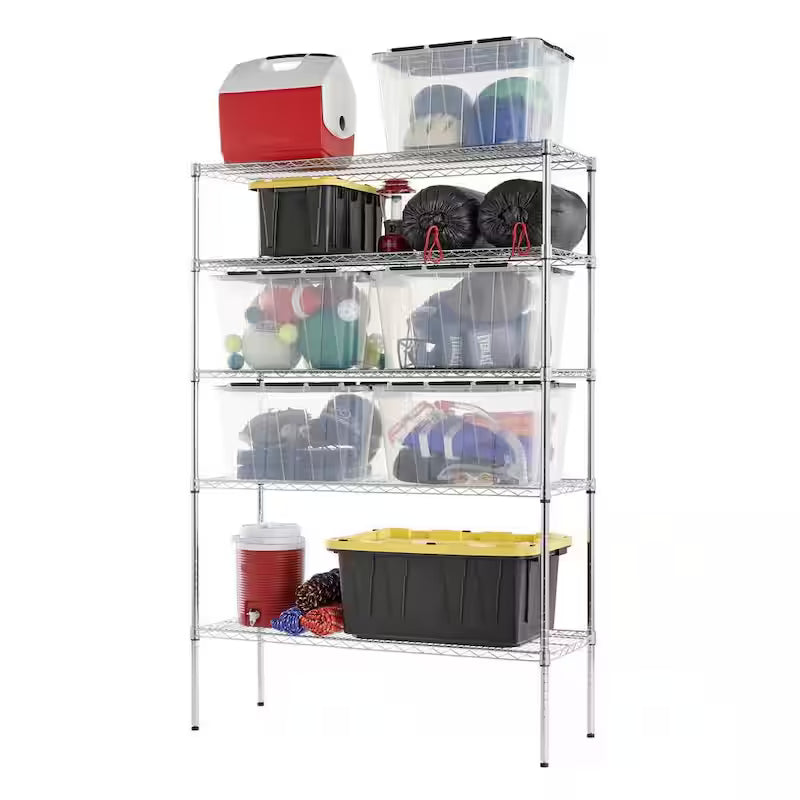 5-Tier Heavy Duty Steel Wire Shelving Unit in Chrome V1294