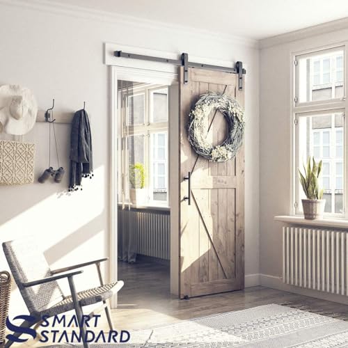 6.8FT Sliding Barn Door Hardware Kit with Track Kit, Pull Handle Set and Floor Guide F618