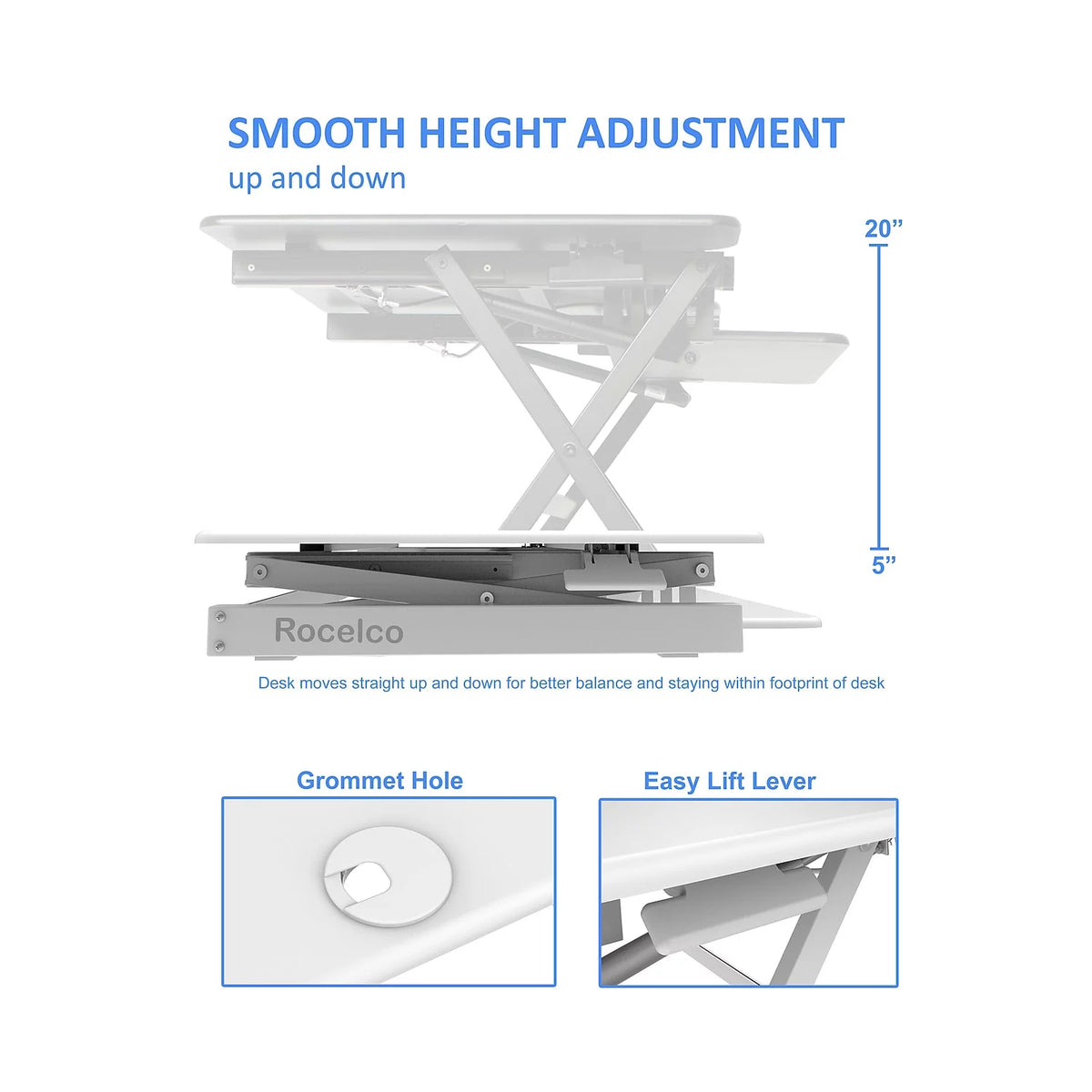 46" Adjustable Standing Desk Converter with Monitor Stand White O796