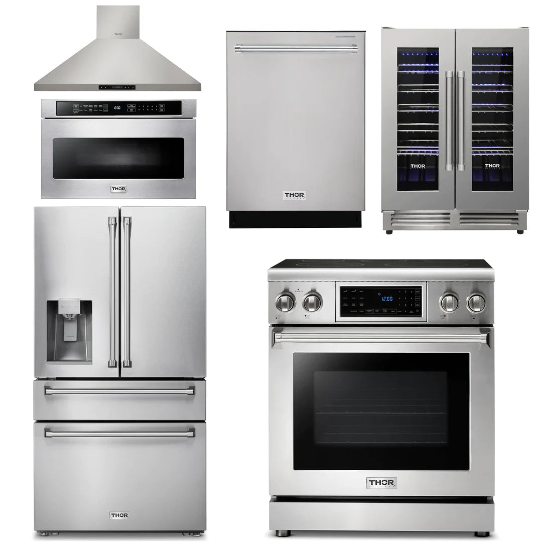 30 Electric Range, Hood, Microwave Drawer, Refrigerator, Dishwasher, Wine Cooler O78578