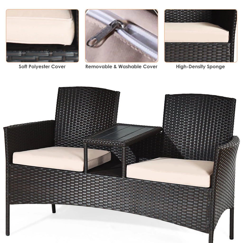 Mix Brown Patio Conversation Set Loveseat Sofa Coffee Table Z1925