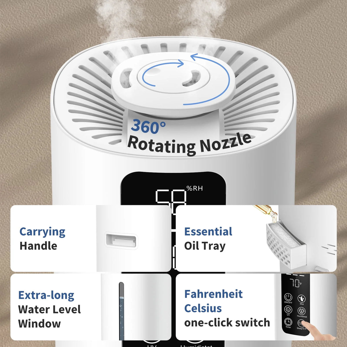 8L Top Fill Ultrasonic Floor Humidifier T836560