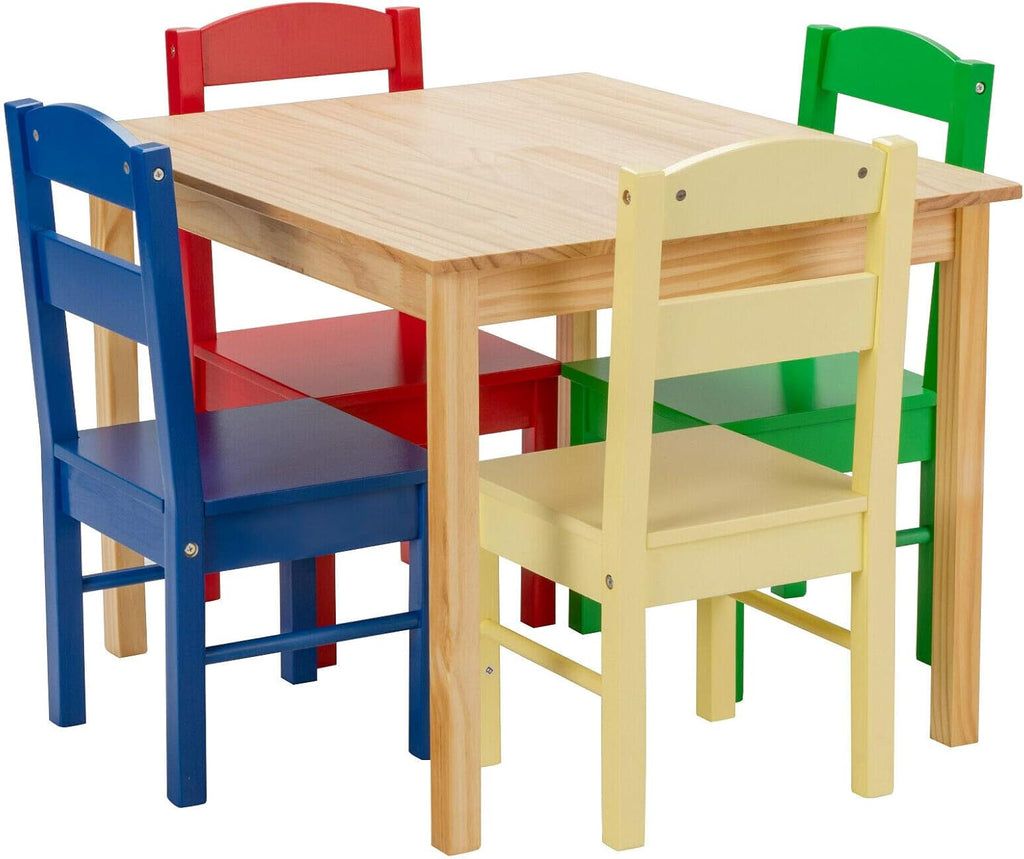 Kids Wooden Table and Chairs 5 Pieces Set Multicolor I612786