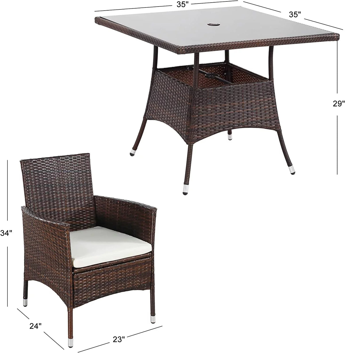 5-Piece Wicker Patio Dining Table Chair Set E249