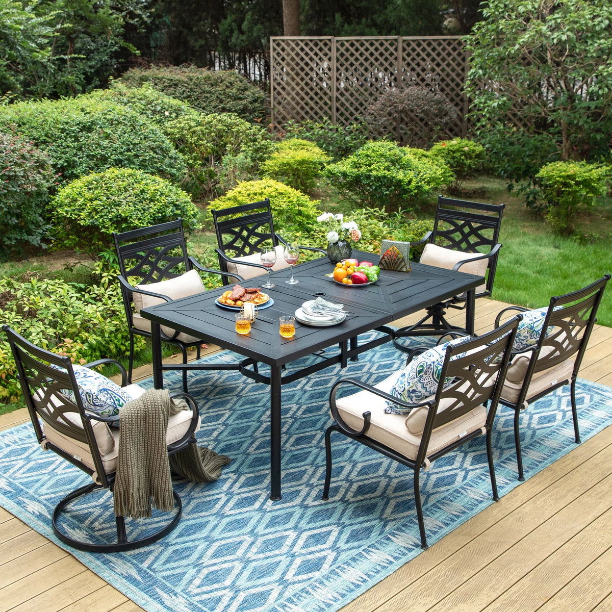 7-Piece Outdoor Dining Set with Swivel Cushioned Chairs E50523