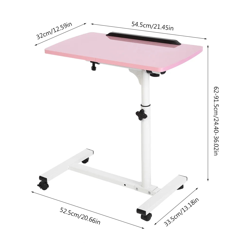 Adjustable Laptop Desk Table Stand with Wheels Pink U69621