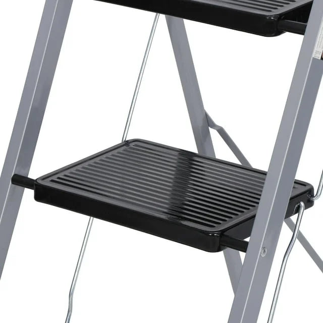 3 Step Folding Step Stool 330lbs Capacity Silver G58932