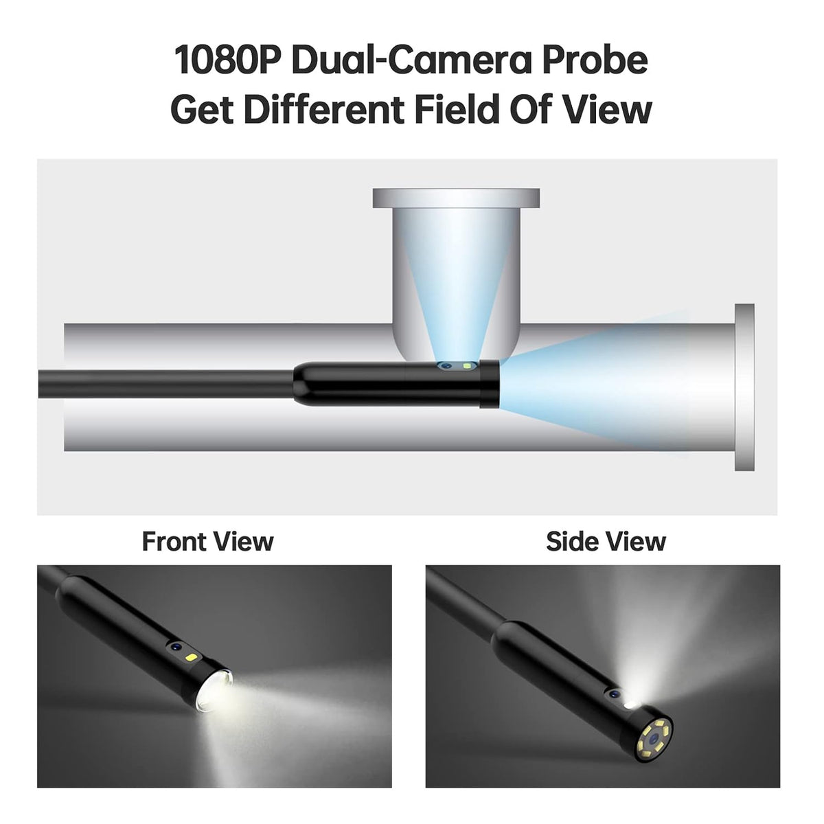 Dual Lens Endoscope Borescope 4.5 HD Inspection Camera with Light 16.5ft T3070