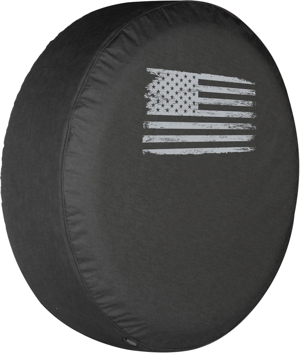 Distressed American Flag Spare Tire Cover Black Denim Vinyl L6183