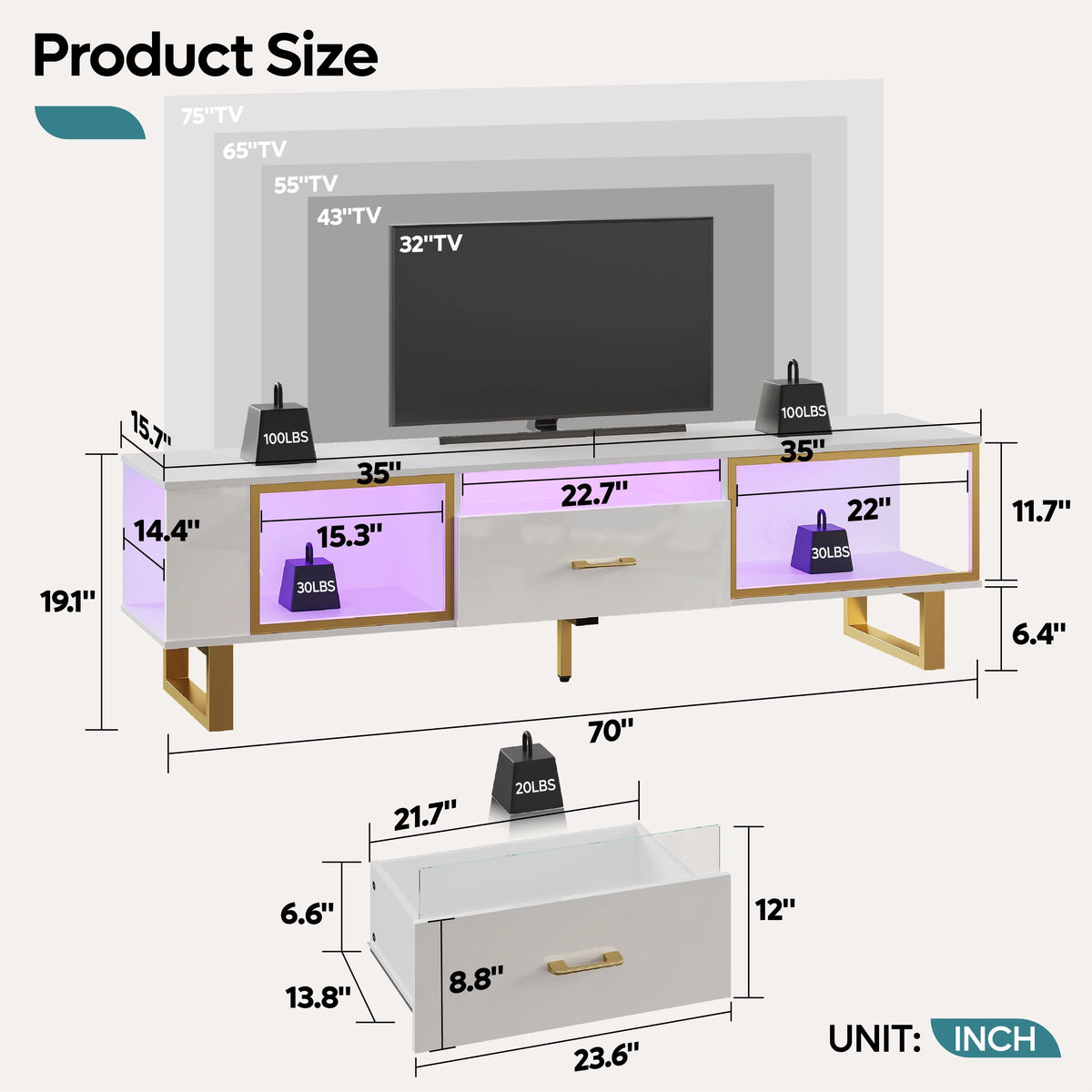 70 inch High Gloss LED TV Stand with Drawer W625160