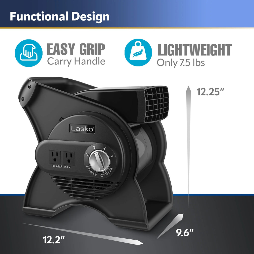 12 Pivoting High Velocity 3-Speed Blower Fan with Outlets, Black J4652
