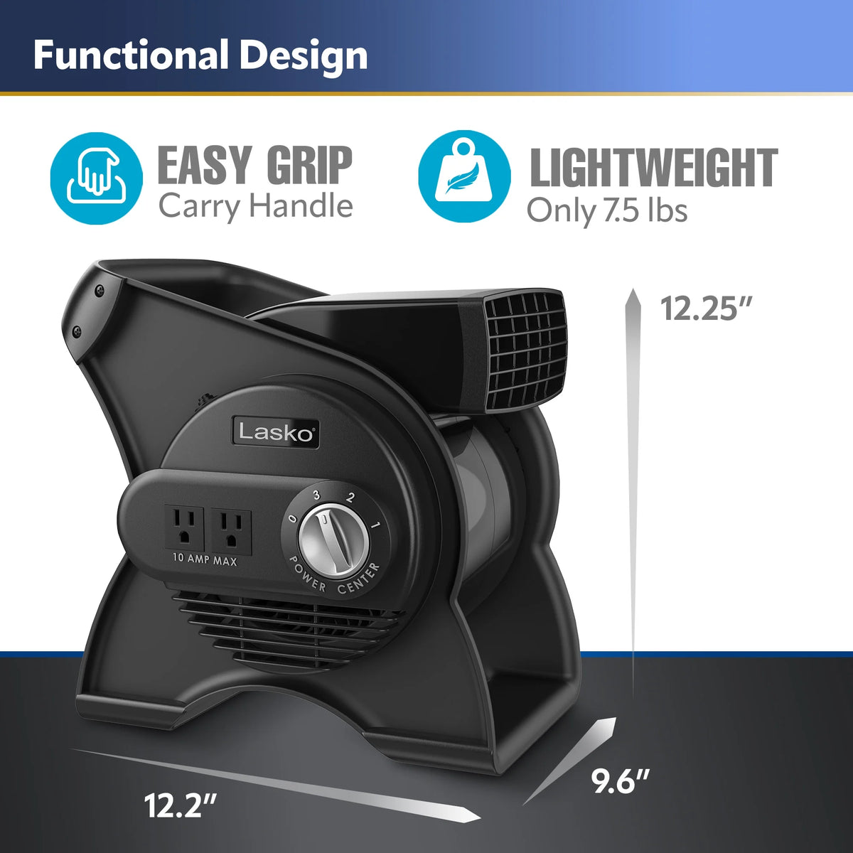 12 Pivoting High Velocity 3-Speed Blower Fan with Outlets, Black J4652