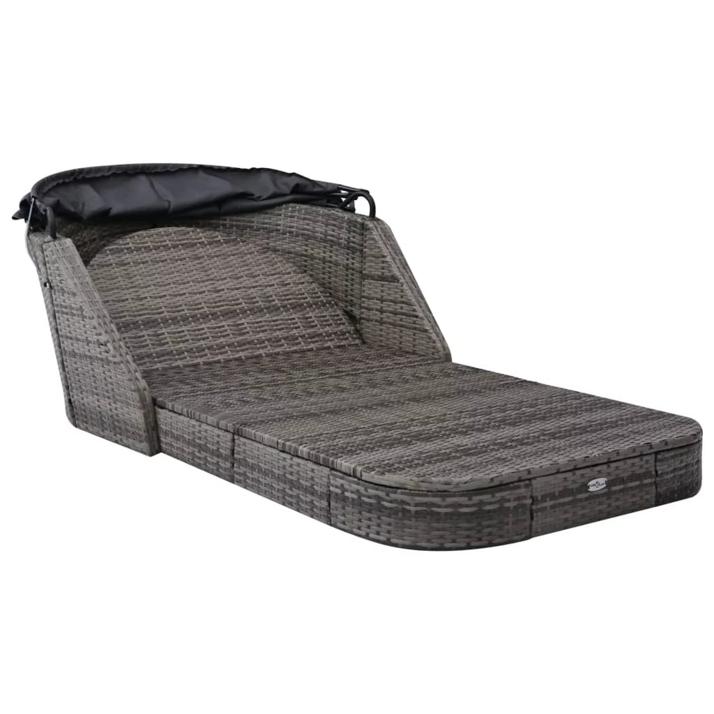 Outdoor Poly Rattan Sun Lounger with Canopy and Cushions G114