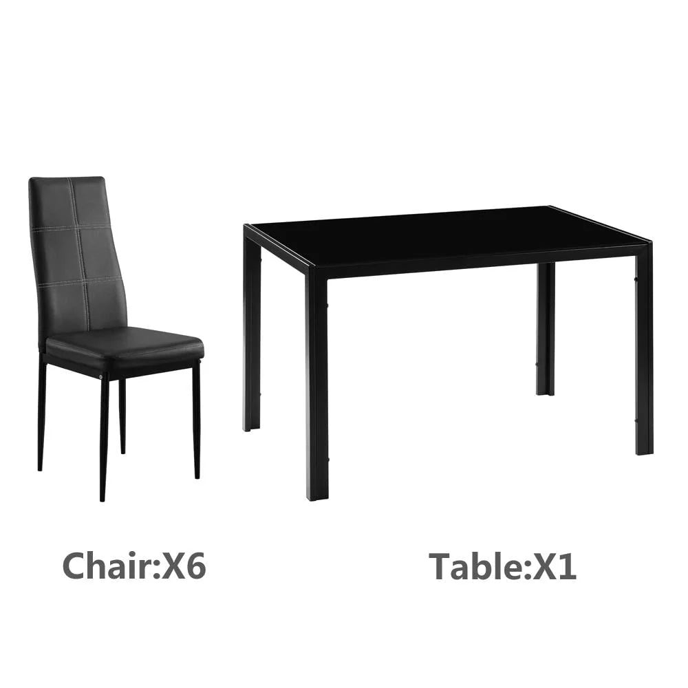 7 Piece Glass Metal Dining Set with 6 Chairs V762