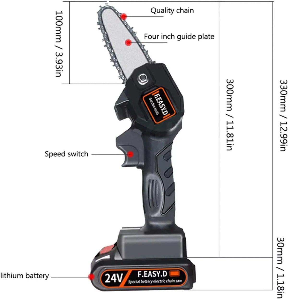 4-Inch Cordless Electric Mini Chainsaw with 2 Batteries Z4775