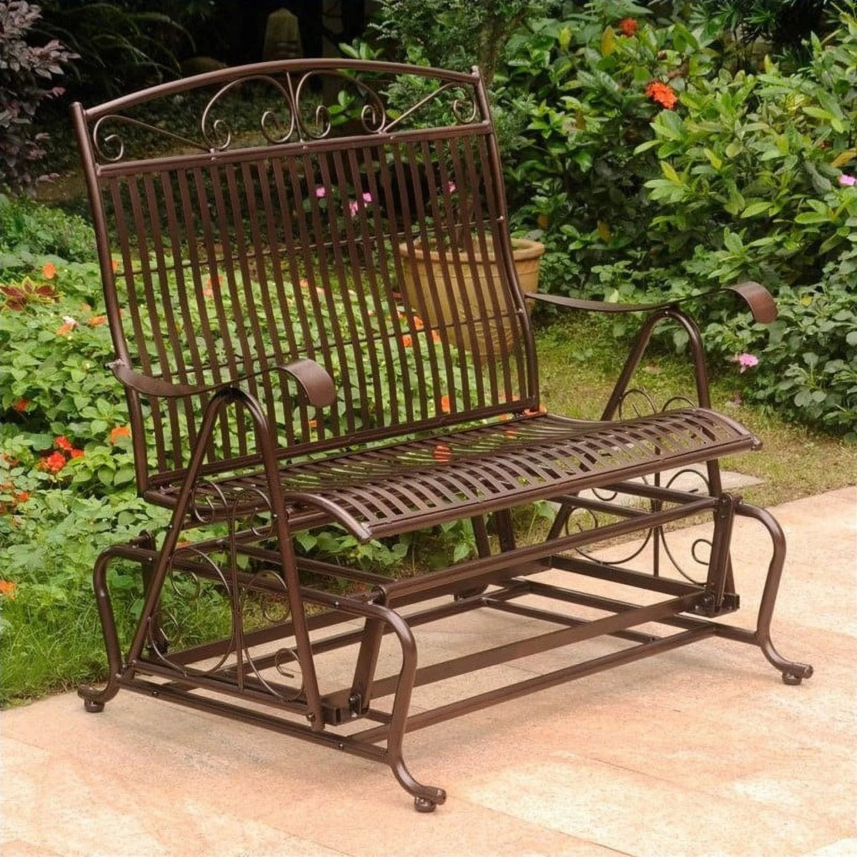 Bronze Iron Patio Glider Loveseat E564