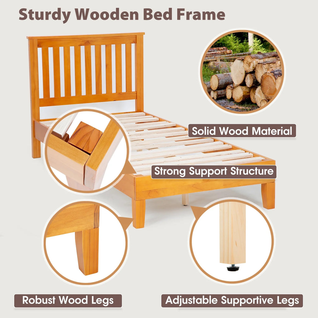 Wood Platform Bed Frame with Headboard Twin K10026