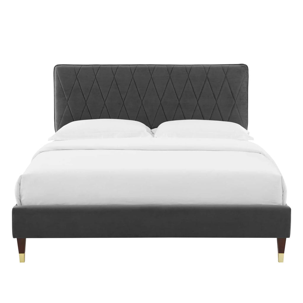 Queen Size Velvet Platform Bed Frame T111147