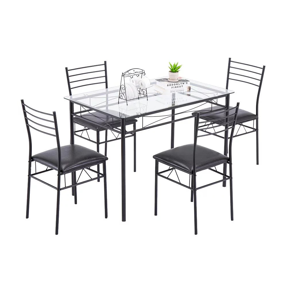 5 Piece Glass Dining Set with Metal Frame H539