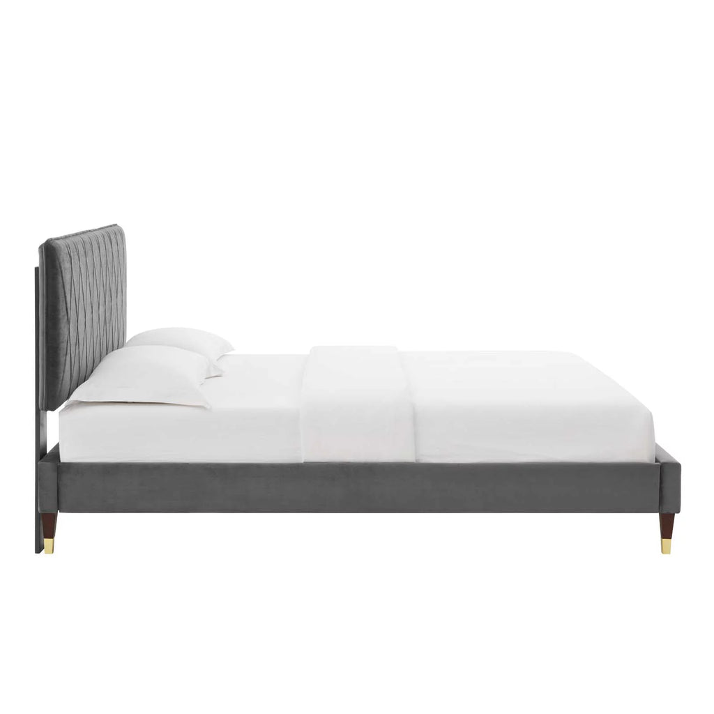 Queen Size Velvet Platform Bed Frame T111147