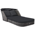 Outdoor Poly Rattan Sun Lounger with Canopy and Cushions G114