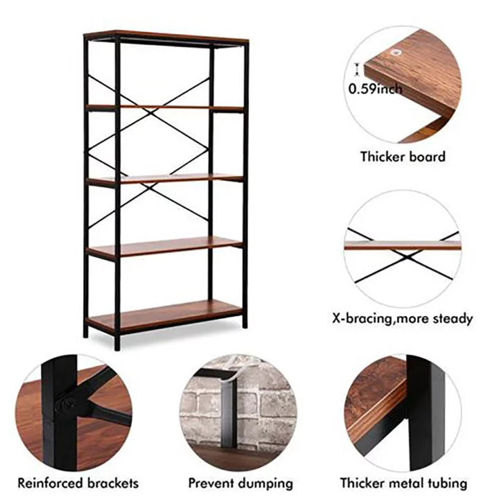 5-Tier Wood and Metal Bookshelf S155705