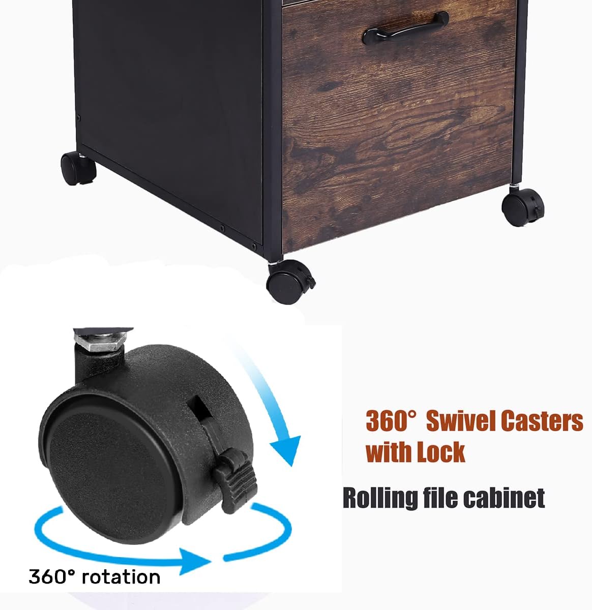 Rolling File Cabinet with 2 Drawers and Open Shelf, Brown and Black Q594621