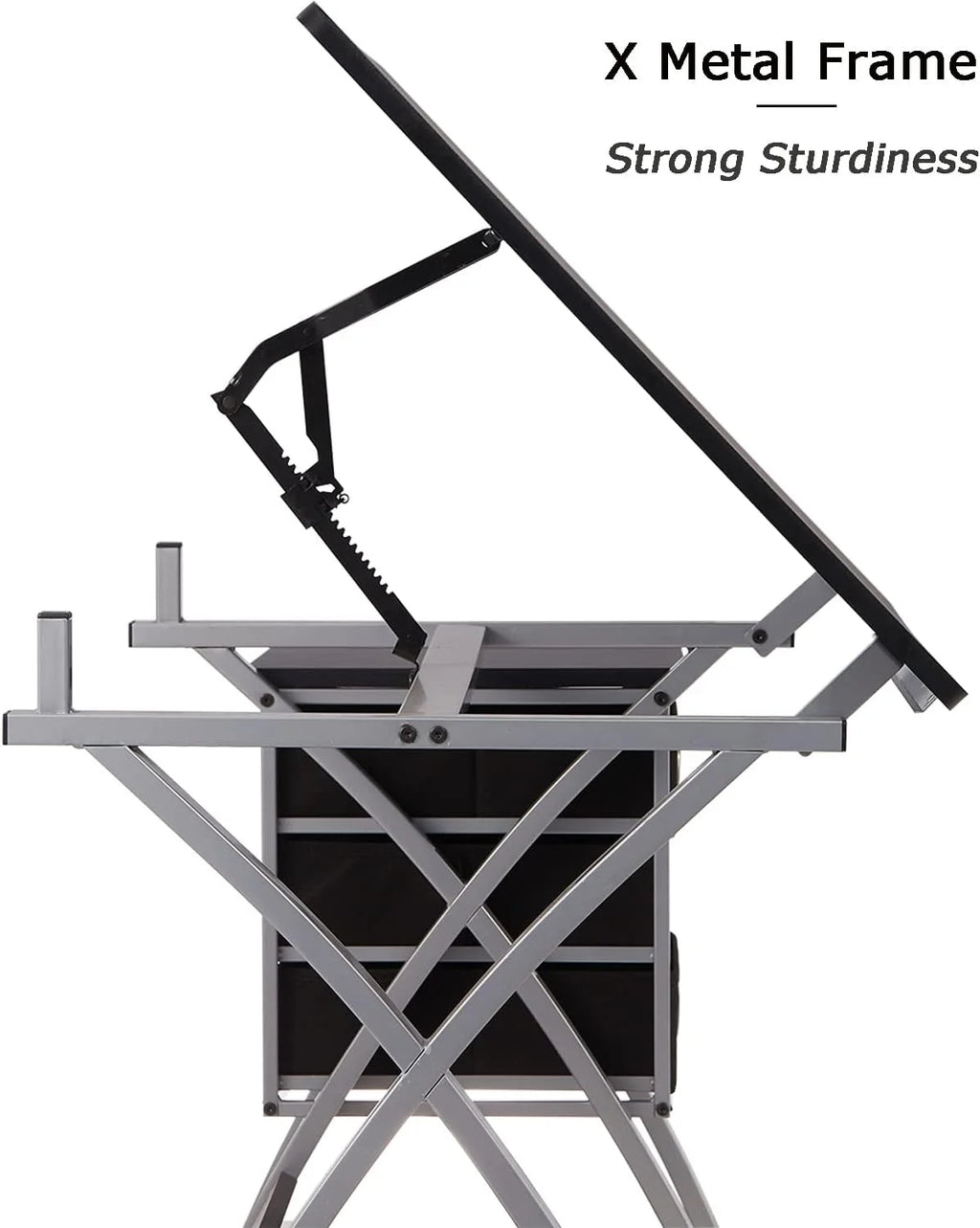 Adjustable Drafting Table with Stool and Storage Drawers, Black Z654006