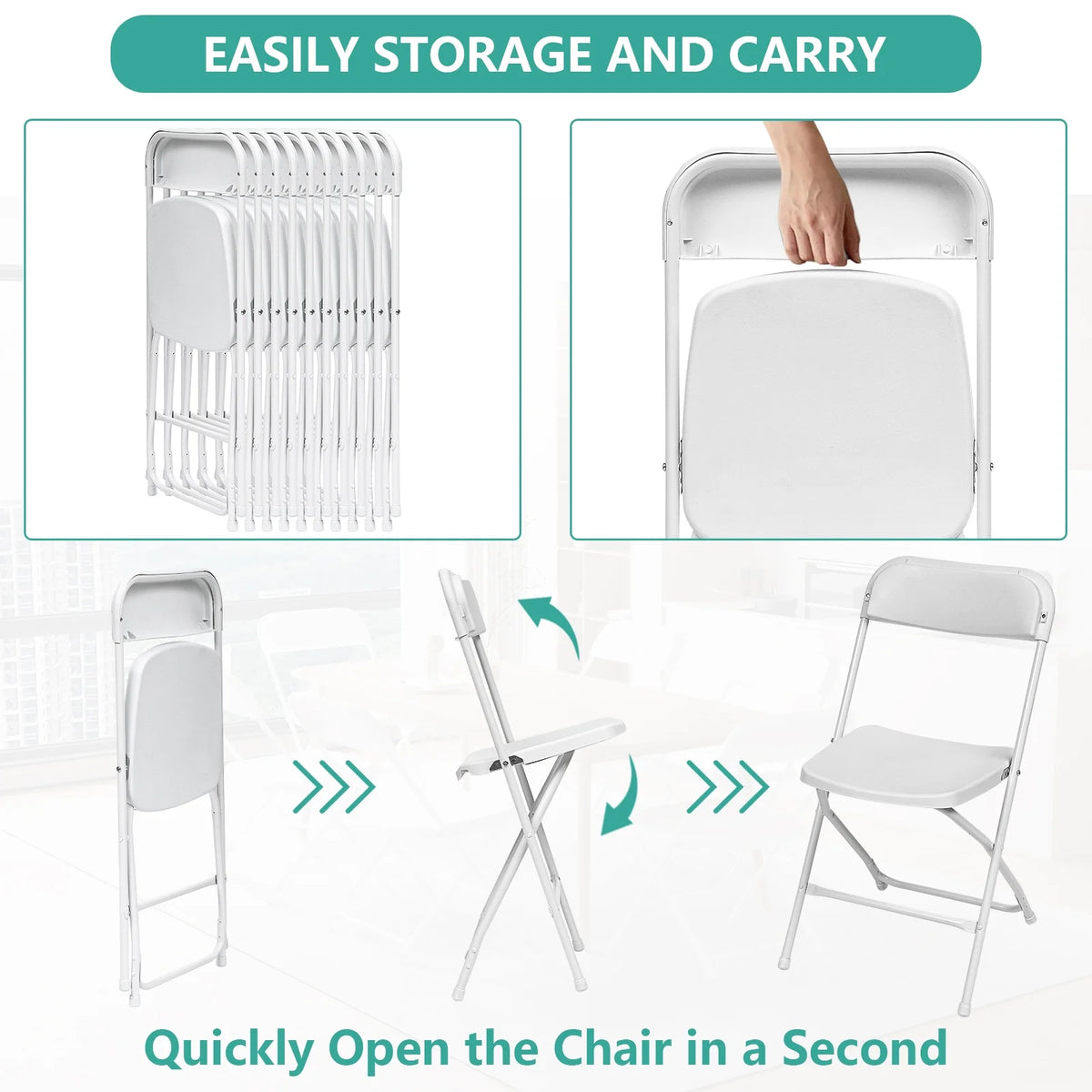 10 Pack White Plastic Folding Chair 350lbs Capacity O607