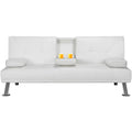 White Faux Leather Futon with Cupholders and Pillows B969